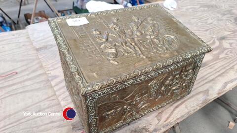 1 x brass/tin newspaper box and 1 x brass bucket