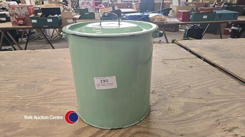 Green enamel bread or flour container with lid