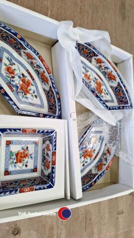 Vintage pottery oriental pattern hors d'oeuvres round dish/tray, separates into 5 pieces