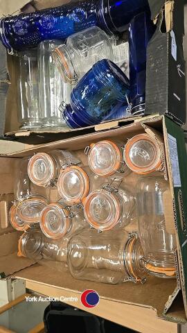 2 x boxes of assorted glass storage jars