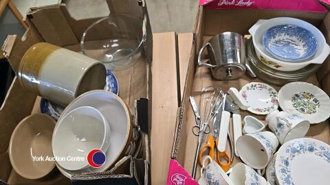 2 x boxes of kitchen items including stoneware storage jars