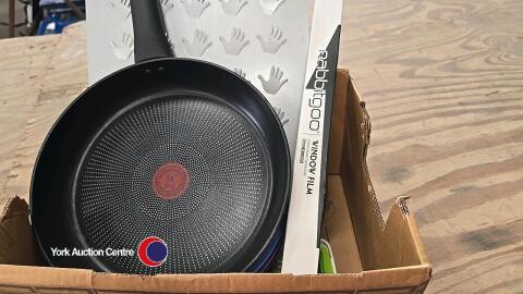Kitchen items including nearly new pan