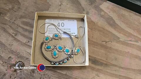 Silver 95 turquoise necklace & stirling silver turquoise bangle