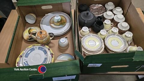 2 x boxes of assorted tea sets including Wedgewood and Noritake