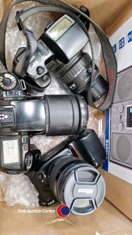 3 x 35mm film cameras Pentax SF7, Nikon F50, Canon EOS 100 plus accessories, all checked and working