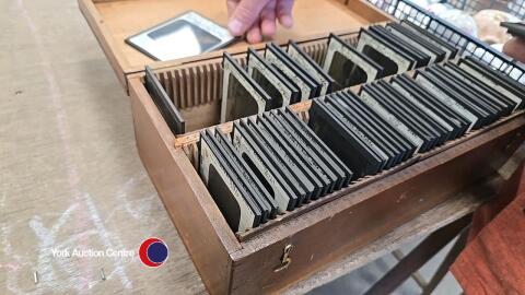 Box of glass slides circa 1930's