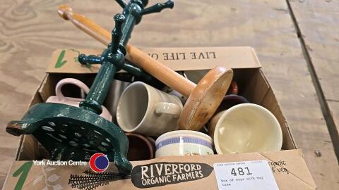 Box of mugs with mug tree