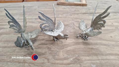 3 x silver plated cockerels