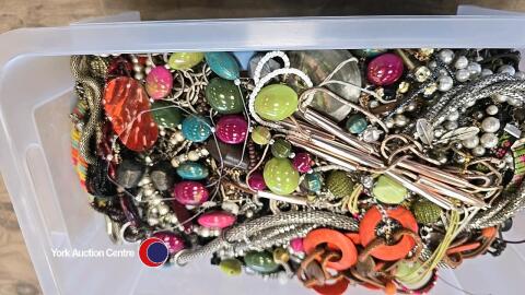 Oblong container full of jewellery inc for spares and repairs