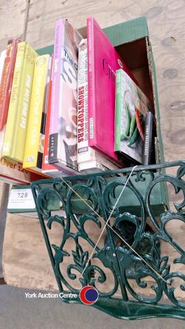 Box of cookbooks with cookbook stand