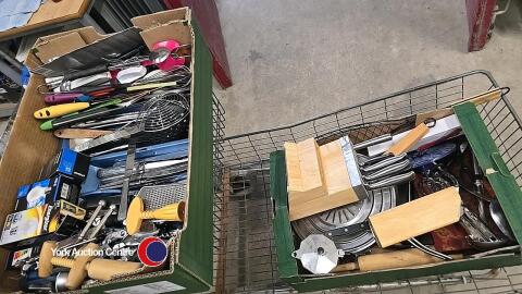 2 x boxes of assorted kitchenware including cutlery and utensils