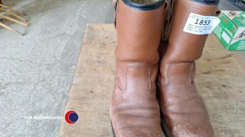 Pair leather work boots, size 10, fur lined with steel toe caps