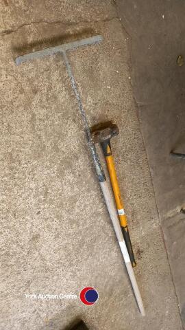 Sledge hammer and tarmac rake