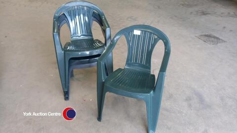 4 x green plastic outdoor garden chairs with arms