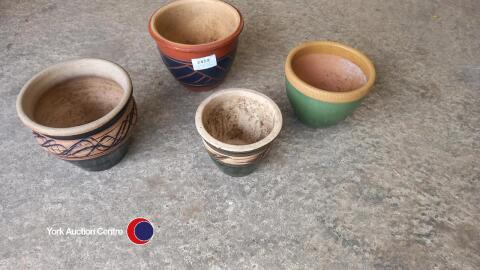 4 x assorted ceramic outdoor plant pots, mixed sizes, pattern and colour
