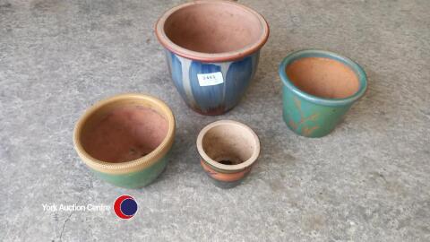 4 x assorted ceramic outdoor plant pots, mixed sizes, pattern and colour