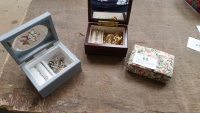 3 small fancy jewellery boxes full of costume jewellery