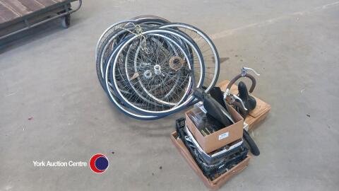 Quantity of cycle road wheels and cycle parts, some Campagnolo