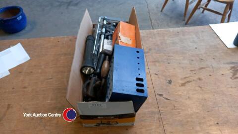 Precision mitre saw, Tenon saw, 2 x hand drills and torch, small storage drawer set
