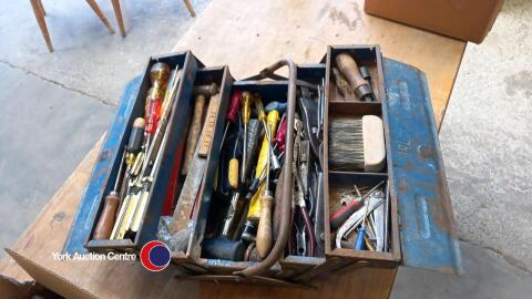 Cantilever tool box with various tools
