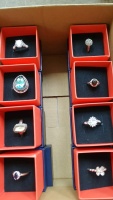 8 vintage 925 silver rings with various stones including Amber, in gift boxes