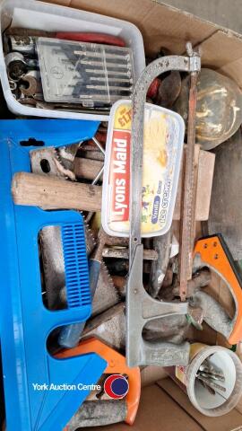 Box of assorted garage tools
