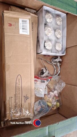 Various tie backs, door/furniture knob sets, coat and door hooks, mostly boxed and sealed