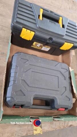 Empty tool boxes, 1 for power tools and 1 for hand tools