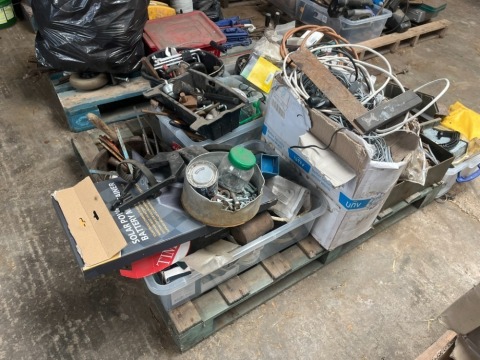 Pallet of tools, wiring, spanners etc