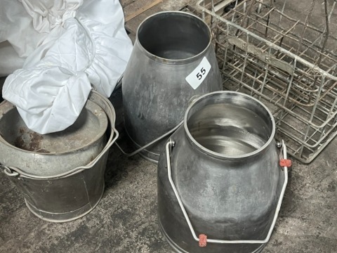3 x milk churns and bottle holders