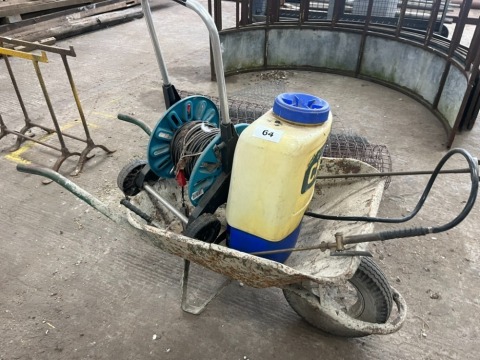 Knapsack, builders barrow and extension lead