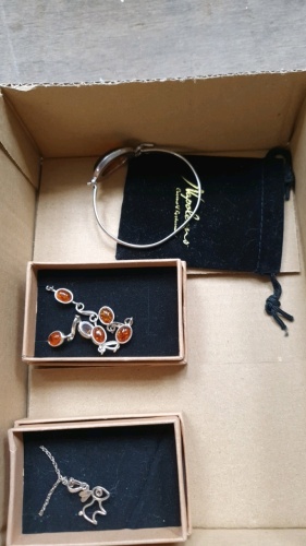 3 x sterling silver and amber necklaces and bracelet in gift boxes